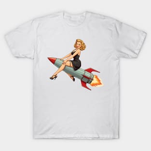 Vintage Pinup Girl on Rocket T-Shirt